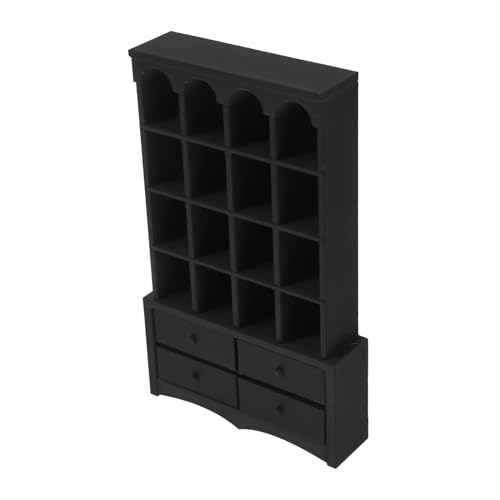 HEALSOPTHY Miniatur Bücherregal Holzschrank Miniaturmöbel Vintage Miniatur Bücherregal Schrank Puppenhaus Dekoration Zubehör Schwarz für Lernspielzeug von HEALSOPTHY