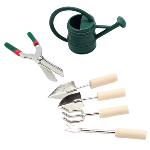 HEALSOPTHY Miniatur Gartenwerkzeug Set mit Gießkanne Stabiles Material Realistische Miniatur Gartengeräte für Puppenhaus Dekoration Leichtes Detailreiches Mikrolandschaft Zubehör als von HEALSOPTHY