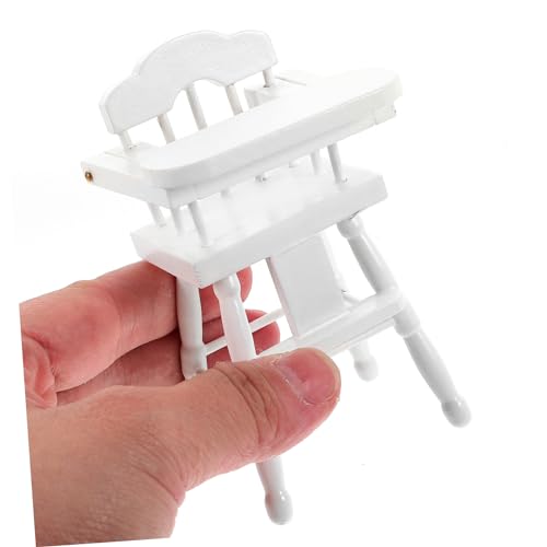HEALSOPTHY Miniatur Holz Hochstuhl Puppenhaus Deko Niedlicher Babyhochstuhl Zubehör Realistische Puppenmöbel Accessoire für Puppenstube und Miniatur Wohnszenen von HEALSOPTHY