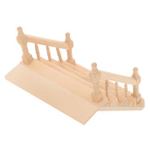 HEALSOPTHY Miniatur Holztreppe mit Handlauf Unlackiertes Treppenmodell für Puppenhäuser DIY Möbelzubehör für Kreative Wohnaccessoires und Mikro Landschaften von HEALSOPTHY