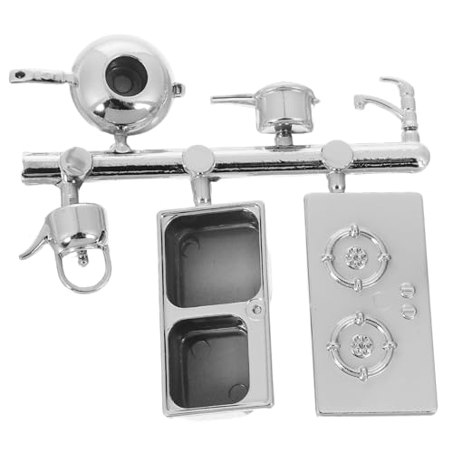 HEALSOPTHY Miniatur Küchenzubehör Silber Miniatur Küchenmodelle Puppenhaus Küchenrequisiten Realistisches Design für Puppenhausküchen und Sandtisch Dekoration von HEALSOPTHY
