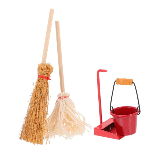 HEALSOPTHY Miniatur Puppenhaus Reinigungsset Teilig mit Miniatur Mop Besen Kehrschaufel und Eimer Realistische Mini Haus Deko Detailreiche Reinigungswerkzeuge für Puppenhäuser und von HEALSOPTHY
