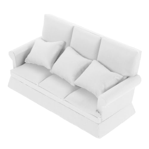 HEALSOPTHY Miniatur Puppenhaus Sofa mit Kissen Klassisches Wohnzimmer Möbel Zubehör Warmes Weiß Mini Haus Dekoration für Handgemacht Kreatives Lernspielzeug von HEALSOPTHY