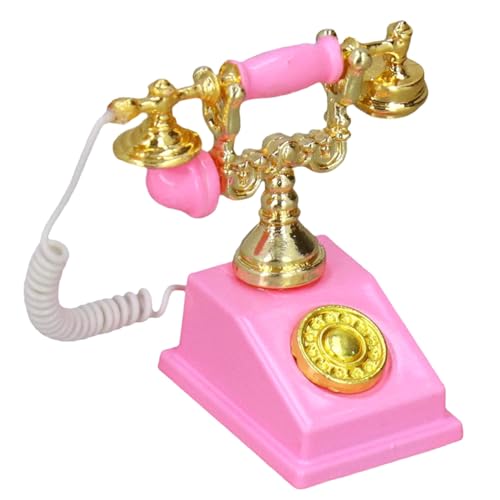HEALSOPTHY Miniatur Retro Telefon Puppenhaus Zubehör Vintage Mini Telefon Modell Figur Deko Rosa von HEALSOPTHY