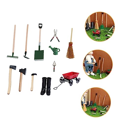 HEALSOPTHY Miniatur Werkzeuge Teilig für Puppenhaus Leichte Mini Gartengeräte mit Schaufel Gießkanne Axt und Schubkarre Dekoratives Zubehör für Puppenhaus Gartenlandschaft von HEALSOPTHY