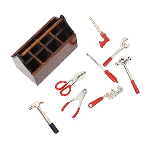HEALSOPTHY Miniatur Werkzeugkasten Mini Werkzeugsatz Miniatur Puppenhaus Zubehör Miniaturwerkzeuge für DIY Puppenhaus Dekoration und Mini-Szene Geschenk von HEALSOPTHY