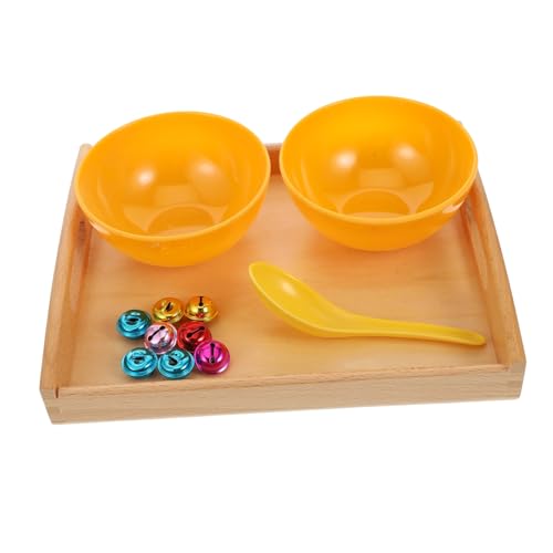 HEALSOPTHY Montessori Bunte Kleine Glocken Löffelspielzeug aus Holz mit Tablett Sicheres Kindergarten Lernspielzeug zur Motorischer Fähigkeiten und Kognitiver Entwicklung für Zufällige Farbe von HEALSOPTHY