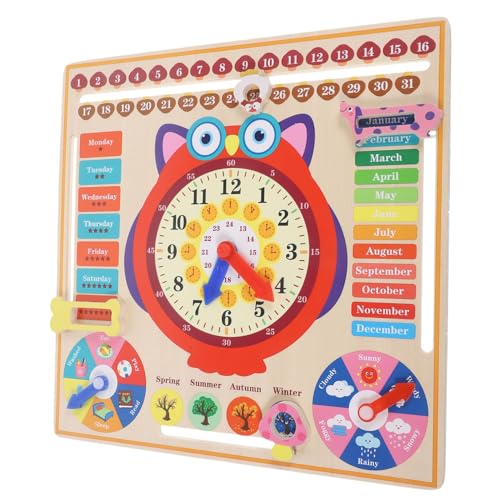 HEALSOPTHY Montessori Holz Lernuhr aus Holz mit Wetter Jahreszeitenanzeige Pädagogisches Lernspielzeug für Kalendererkennung Fördert Logisches Denken und Zahlenverständnis von HEALSOPTHY