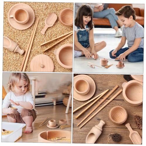 HEALSOPTHY Montessori Holzspielzeug Geschirrset für Teiliges Leichtes Langlebiges Küchenspielzeug in Fördert Feinmotorik Farberkennung und Hand Auge Koordination für Jungen und Mädchen von HEALSOPTHY