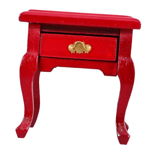 HEALSOPTHY Nachttisch Kleiner Aufbewahrungsschrank Miniaturhauszubehör Miniatur -schlafzimmermöbel Puppenhaus-beistelltisch Exquisite Kleinmöbel Kleiner Beistelltisch Winzige Möbel Holz Rot von HEALSOPTHY