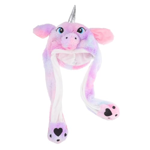 HEALSOPTHY Plüsch Einhornkopf Hut mit Beweglichen Ohren Lustige Cosplay Mütze Weiches Material Komfortabel für Halloween Karneval und Partyspaß von HEALSOPTHY