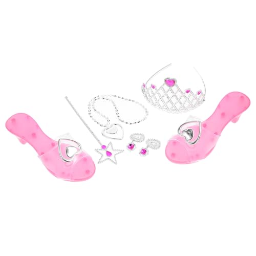 HEALSOPTHY Prinzessinnen Kostümset für Mädchen Jahre Teiliges mit Krone Halskette Ohrringen Rosa High Heels für Geburtstag Party Verkleidung und Cosplay von HEALSOPTHY