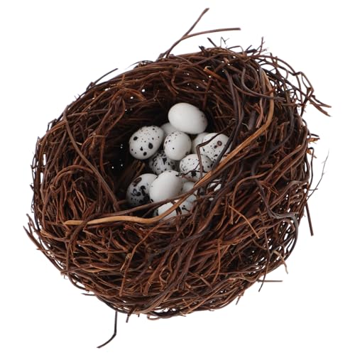 HEALSOPTHY Simulation Rattan Vogel Nest mit Künstlichen Eiern Mini Vogelnest Dekoration für Garten Zuhause Party und Weihnachtsbaum Naturgetreues Mikrolandschafts Deko Set von HEALSOPTHY