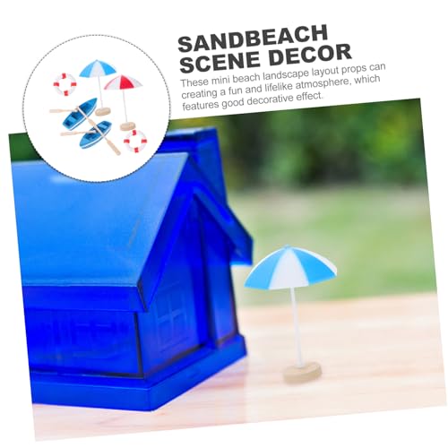 HEALSOPTHY Teiliges Micro Beach Szene Mini Stranddeko mit Kleinen Booten Holzpaddeln Holz Schwimmringen und Kleinen Schirmen in Rot und Blau Langlebige Detailreiche Miniatur Dekoration für von HEALSOPTHY