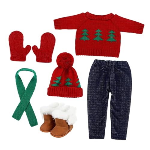 HEALSOPTHY Teiliges Puppen Weihnachtskleid mit Pullover Schal Mütze Handschuhen und Schuhen Modisches Puppen Outfit Festliche Winterkleidung für Foto Requisiten von HEALSOPTHY