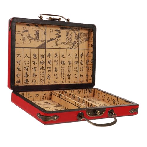 HEALSOPTHY Traditionelle Mahjong Holzbox mit Griff Design Rechteckige Aufbewahrungsbox mit Klappdeckel Retro Stil Langlebig und Vielseitig für Mahjong und Andere Gegenstände Praktische von HEALSOPTHY