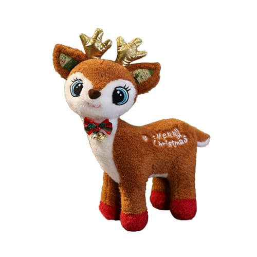 HEALSOPTHY Weihnachtliches Plüsch Rentier Kuscheltier Weihnachtsdeko Weiche Stofftier Figur Weihnachtsfeier Dekoration Braun von HEALSOPTHY