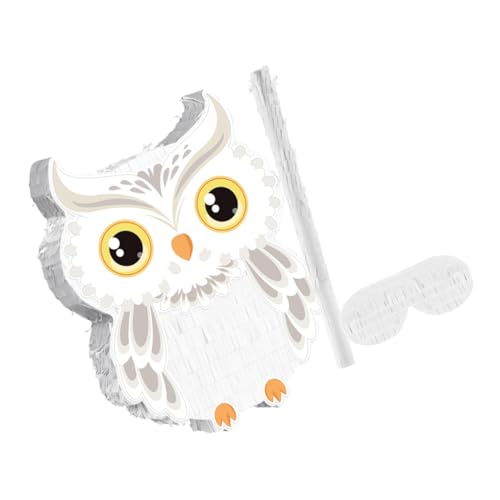 HEALSOPTHY Weißer Eulen Piñata Tierdesign Kindergeburtstag Dekoration Waldthema mit und Augenbinde Interaktives Partyspiel für Halloween und Zauberer Mottoparty von HEALSOPTHY