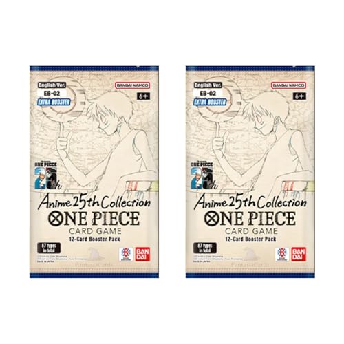 2X ONE PlECE Card Game EB02 Booster – Anime 25th Collection (Englisch) – 6 Karten pro Pack – Jubiläumsedition + Heartforcards® Versandschutz von HEART FOR CARDS