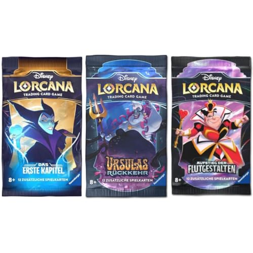 3er Mystery Lorcana Booster - 3 zufällige Booster mit 12 Karten pro Pack aus Allen Lorcana Sets wie Tintenlande, Ursulas Rückkehr und mehr - DEUTSCH + Heartforcards® Versandschutz von HEART FOR CARDS