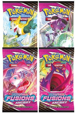 HEART FOR CARDS 4er Pokemon Booster Set - 4X Fusions Angriff Booster - 40 Karten - DEUTSCH + Heartforcards® Versandschutz von HEART FOR CARDS