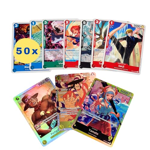 50 One Piece Karten - Englisch - Plus 3 Seltene (Holo) garantiert + Heartforcards® Versandschutz von HEART FOR CARDS
