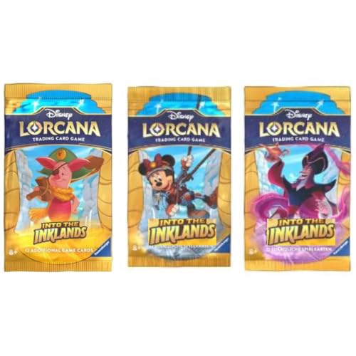 Disney Lorcana - Booster Into The Inklands - mit 12 brandneuen Karten pro Booster - ENGLISCH + Heartforcards® Versandschutz (3 Booster) von HEART FOR CARDS