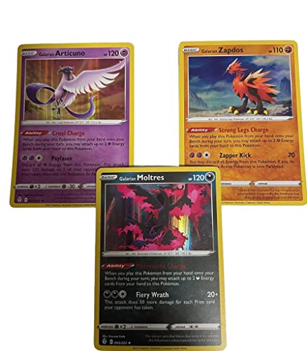 Galarian Articuno 063/203 + Galarian Zapdos 082/203 + Galarian Moltres 093/203 - Holo Rare - Evolving Skies - English + Heartforcards® Toploader von HEART FOR CARDS