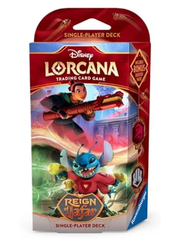 Lorcana – Reign of Jafar: 1x Starter Deck Mulan & Stitch Ruby/Steel (Englisch) + Heartforcards® Versandschutz von HEART FOR CARDS