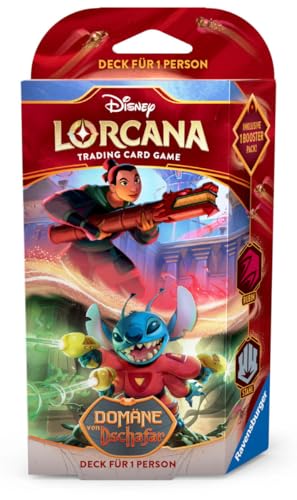 Lorcana: Domäne von Dschafar – Starter Deck Rubin/Stahl Mulan & Stitch (Deutsch) + Heartforcards® Versandschutz von HEART FOR CARDS