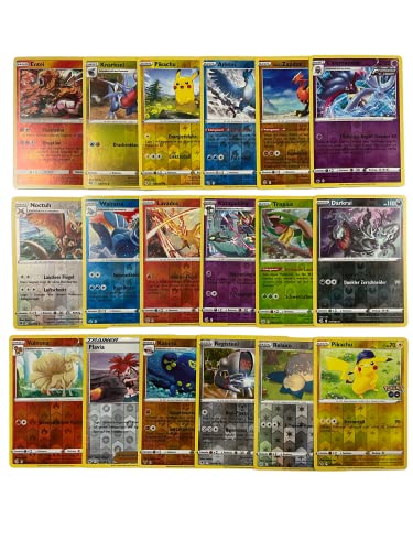 Original 20 Pokemon Karten Reverse Holo Glitzer, deutsch seltene Pokémon Karten Holographische Reverse Verschiedene Karten aus aktuellen Sets + Heartforcards® Versandschutz von HEART FOR CARDS