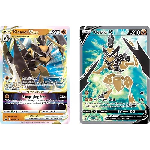 Pokemon Duo mit KLEAVOR V SWSH248 + KLEAVOR VSTAR SWSH249 - Holo Rare - ENGLISCH - Sammlerstück Einzelkarten + Heartforcards® Versandschutz von HEART FOR CARDS