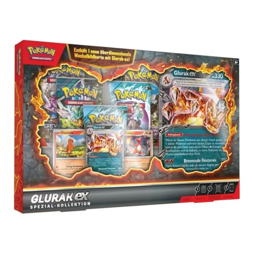 Pokémon Glurak‑ex Spezial‑Kollektion – Deutsch | 1 Promo‑Glurak‑ex + 2 Glumanda/Glutexo Holos + 5 Booster + XXL‑Wackelkarte + Heartforcards® Versandschutz von HEART FOR CARDS