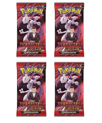 Pokémon Karmesin & Purpur 10: Destined Rivals – 4X Boosterpack (Englisch) – Original Erweiterung KP10 + Heartforcards® Versandschutz von HEART FOR CARDS