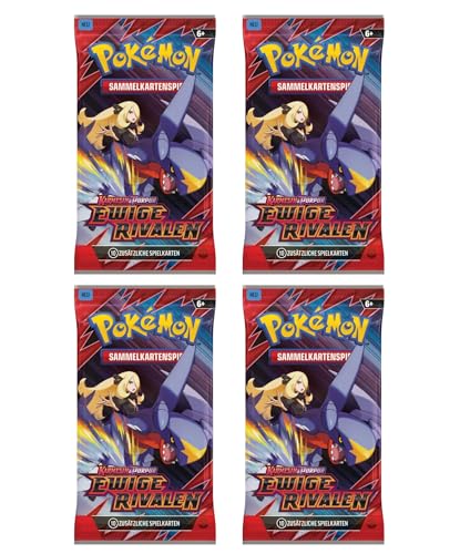 Pokémon Karmesin & Purpur 10: Ewige Rivalen – 4X Boosterpack (Deutsch) – Original Erweiterung KP10 + Heartforcards® Versandschutz von HEART FOR CARDS