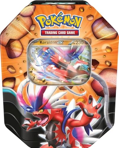 Pokémon Tin #121 – Koraidon-ex – Deutsch – 1 Holo-Promokarte + 4 Boosterpacks + Code-Karte – Schlagkräftige Legenden Tin + Heartforcards® Versandschutz von HEART FOR CARDS