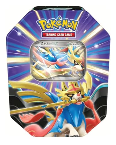 Pokémon Tin #122 – Zacian-ex – Deutsch – 1 Holo-Promokarte + 4 Boosterpacks + Code-Karte – Schlagkräftige Legenden Tin + Heartforcards® Versandschutz von HEART FOR CARDS