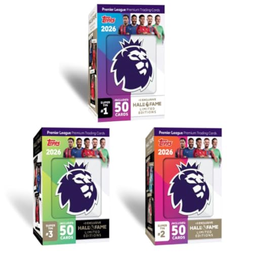 Topps Premier League 2025/26 Super Tin (Hall of Fame Serie) – 50 Trading Cards inkl. 3 Exklusive Hall of Fame LE-Karten & 1:10 Chrome King Chance – Debut Edition von HEART FOR CARDS