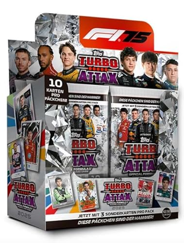 Topps Turbo Attax Formel 1® 2025 – Trading Card Display mit 24 Boostern | Diamond Jubiläumsedition + heartforcards® Versandschutz von HEART FOR CARDS