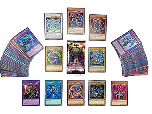 Yu-Gi-Oh! Kartenset mit 100 Karten(85 Commons - 10 rares - 5 Holos) - mit möglichen Magiern oder Drachen + 1 zufälligen aktuellen Booster in erster Edition + 100 Heartforcards® Hüllen von HEART FOR CARDS