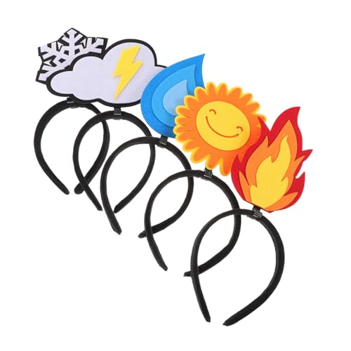 HEATSHAKING 5 Stück Lustige Party Haarbänder aus Weichem Filz mit Flammen Sonne Wolken und Schneeflockenmotiven Bequem und Leicht für Geburtstags und Feiertagsfeiern von HEATSHAKING