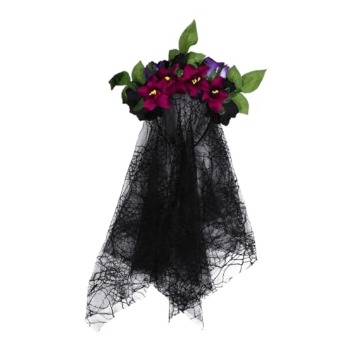 HEATSHAKING Halloween Cosplay Stirnband mit Rosen und Langem Schleier Schwarzer Party-haarreif für Tag der Toten Kostüm Bequemer Strapazierfähiger Haarschmuck für Damen Accessoire für von HEATSHAKING