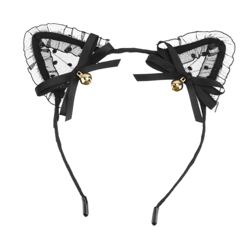 HEATSHAKING Netzspitze Katzenohren Haarreif mit Schleife und Glocke Elastisches Party haarband als Stilvolles Cosplay accessoire für Damen und Mädchen Geeignet für Karneval und Fasching von HEATSHAKING