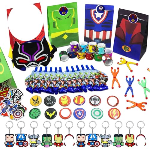 134Pcs Superhelden Party Mitgebsel Kindergeburtstag, Avengers Party Gastgeschenke Kinder mit Geschenktüten Schnapparmband Masken Wandkletterer Blasdrache Schlüsselanhänger Aufkleber für Junge Mädchen 134Pcs Superhelden Party Mitgebsel Kindergeburtstag, Avengers Party Gastgeschenke Kinder mit Geschenktüten Schnapparmband Masken Wandkletterer Blasdrache Schlüsselanhänger Aufkleber für Junge Mädchen von HEAWAA
