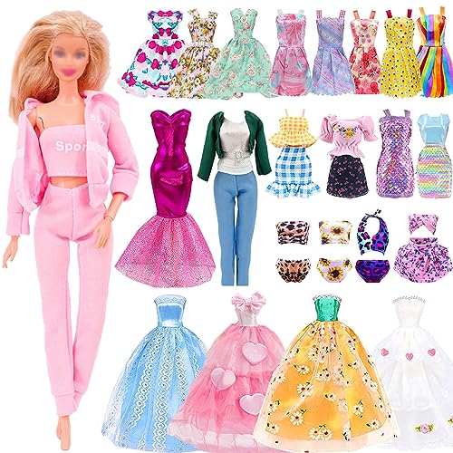 HEAWAA 22pcs Kleidung für 11,5 Zoll Puppen, Puppenkleidung mit 2 Kleidung Outfit 1 Abendkleider 1 Partykleider 5 Kleidern 10 Mini Kleider 2 Bikini 1 Paillettenrock von HEAWAA