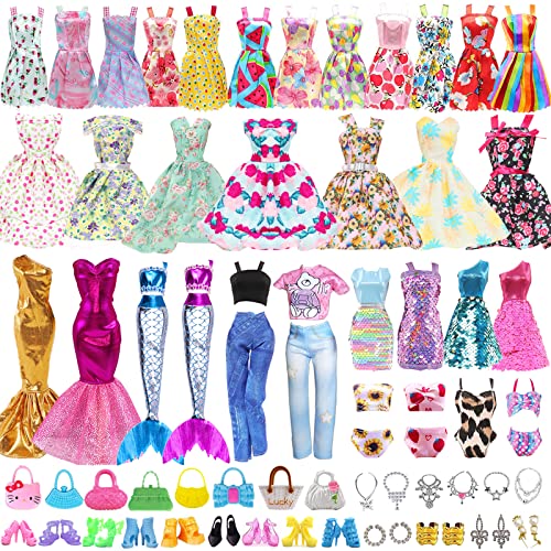44 Stück Kleidung & Zubehör für Puppen, Kleidungsstücke für Puppen mit Kleider Blumen Outfits Kleider Pailletten Abendkleider Bikinis Minikleider Schuhe Taschen Schmuck für Puppen Mädchen 11,5 Zoll von HEAWAA