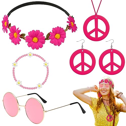 5 Stück Hippie Kostüm Accessoires, Vintage Zubehör per Costume Hippie mit Brille Friedenszeichen Halskette Ohrringe Stirnband Armbänder für Damen Herren 60er 70er 80er Jahre Party Karneval 5 Stück Hippie Kostüm Accessoires, Vintage Zubehör per Costume Hippie mit Brille Friedenszeichen Halskette Ohrringe Stirnband Armbänder für Damen Herren 60er 70er 80er Jahre Party Karneval von HEAWAA