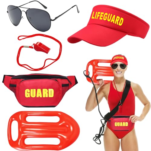 5-teiliges Rettungsschwimmer-Zubehör-Set enthält aufblasbare Schwimmer-Requisite, leeres Oberteil, Sonnenhut, verstellbare Bauchtasche, Pfeife, Sonnenbrille, Rettungsschwimmer Kostüm für Erwachsene, 5-teiliges Rettungsschwimmer-Zubehör-Set enthält aufblasbare Schwimmer-Requisite, leeres Oberteil, Sonnenhut, verstellbare Bauchtasche, Pfeife, Sonnenbrille, Rettungsschwimmer Kostüm für Erwachsene, von HEAWAA