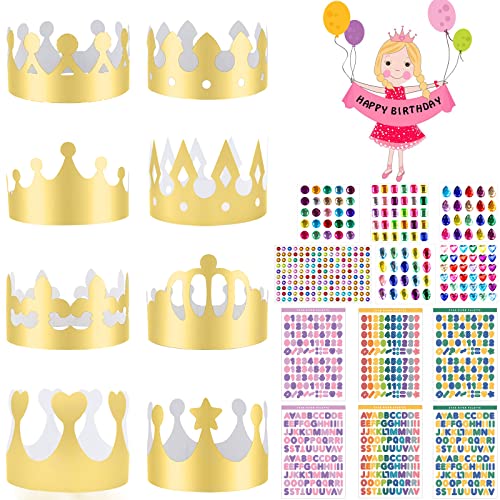 Goldene Papierkronen Crown, 8 Stück Gold König Kronen Pappe mit Schmucksteine Selbstklebend und Aufkleber, DIY Party Goldfolie Krone Hut für Junge Mädchen Prinzessin Geburtstagsfeier von HEAWAA