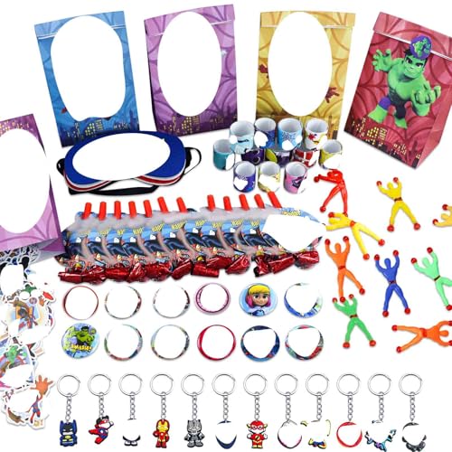 HEAWAA 134Pcs Spiderman Party Mitgebsel Kindergeburtstag, Superhelden Party Gastgeschenke Kinder mit Geschenktüten Schnapparmband Masken Wandkletterer Blasdrache Schlüsselanhänger für Junge Mädchen HEAWAA 134Pcs Spiderman Party Mitgebsel Kindergeburtstag, Superhelden Party Gastgeschenke Kinder mit Geschenktüten Schnapparmband Masken Wandkletterer Blasdrache Schlüsselanhänger für Junge Mädchen von HEAWAA
